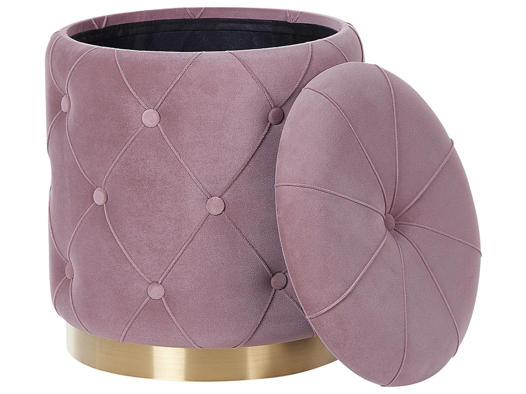  Set Of 2 Storage Pouffes PUEBLO Velvet Pink