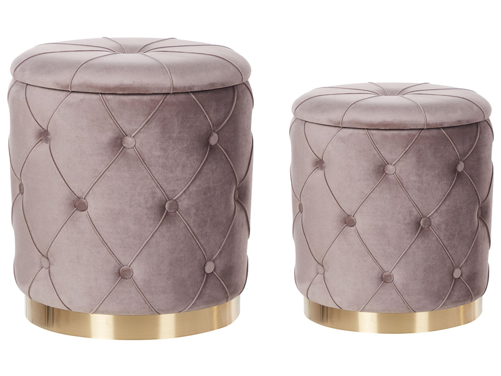  Set Of 2 Storage Pouffes PUEBLO Velvet Taupe