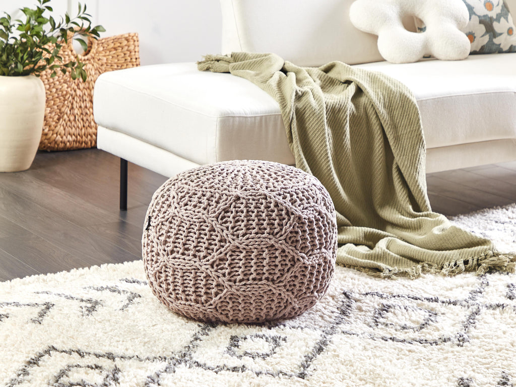  Pouffe Macramé TRIMAN Cotton Taupe