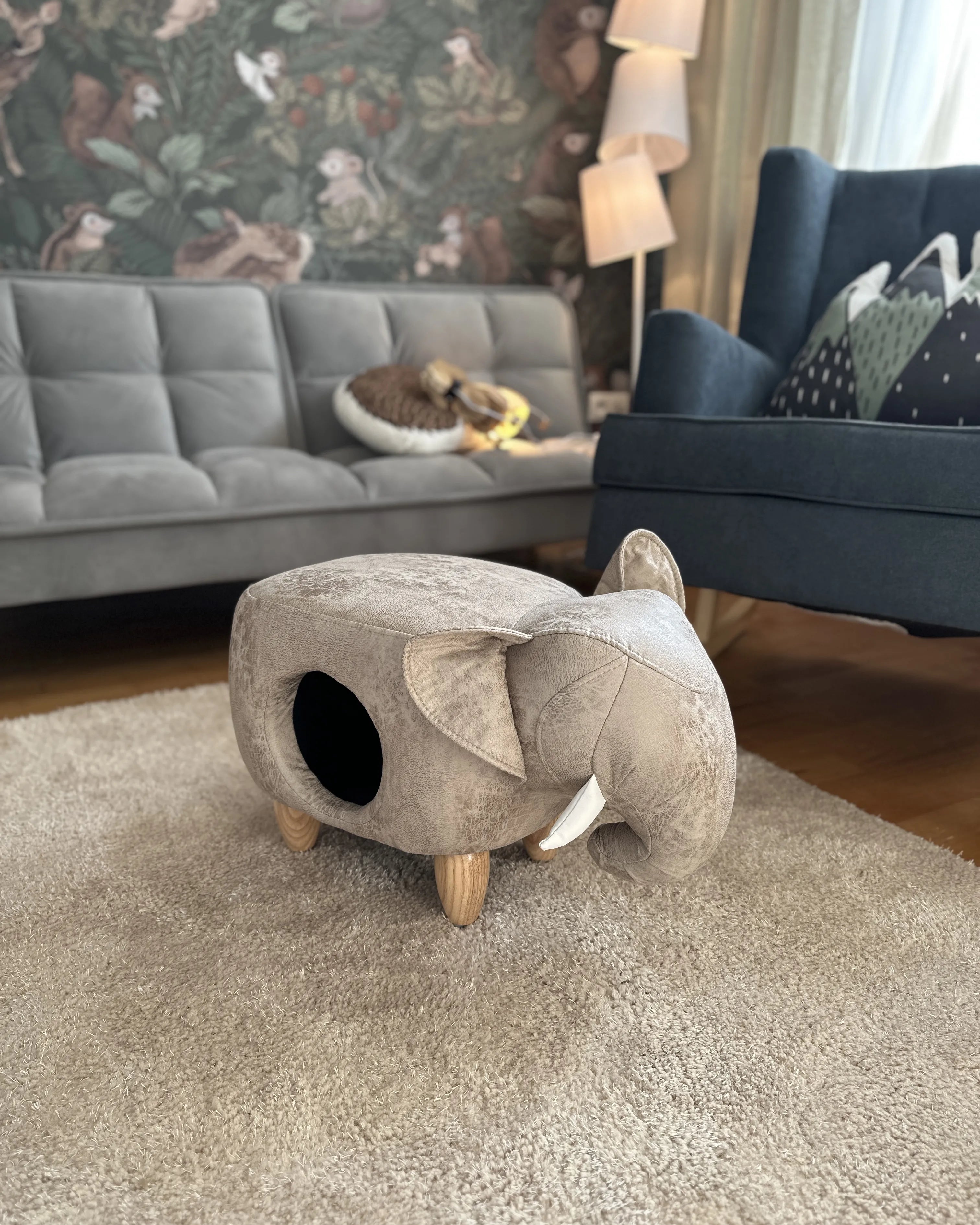  Storage Animal Stool JUMBO Faux Leather Grey Elephant