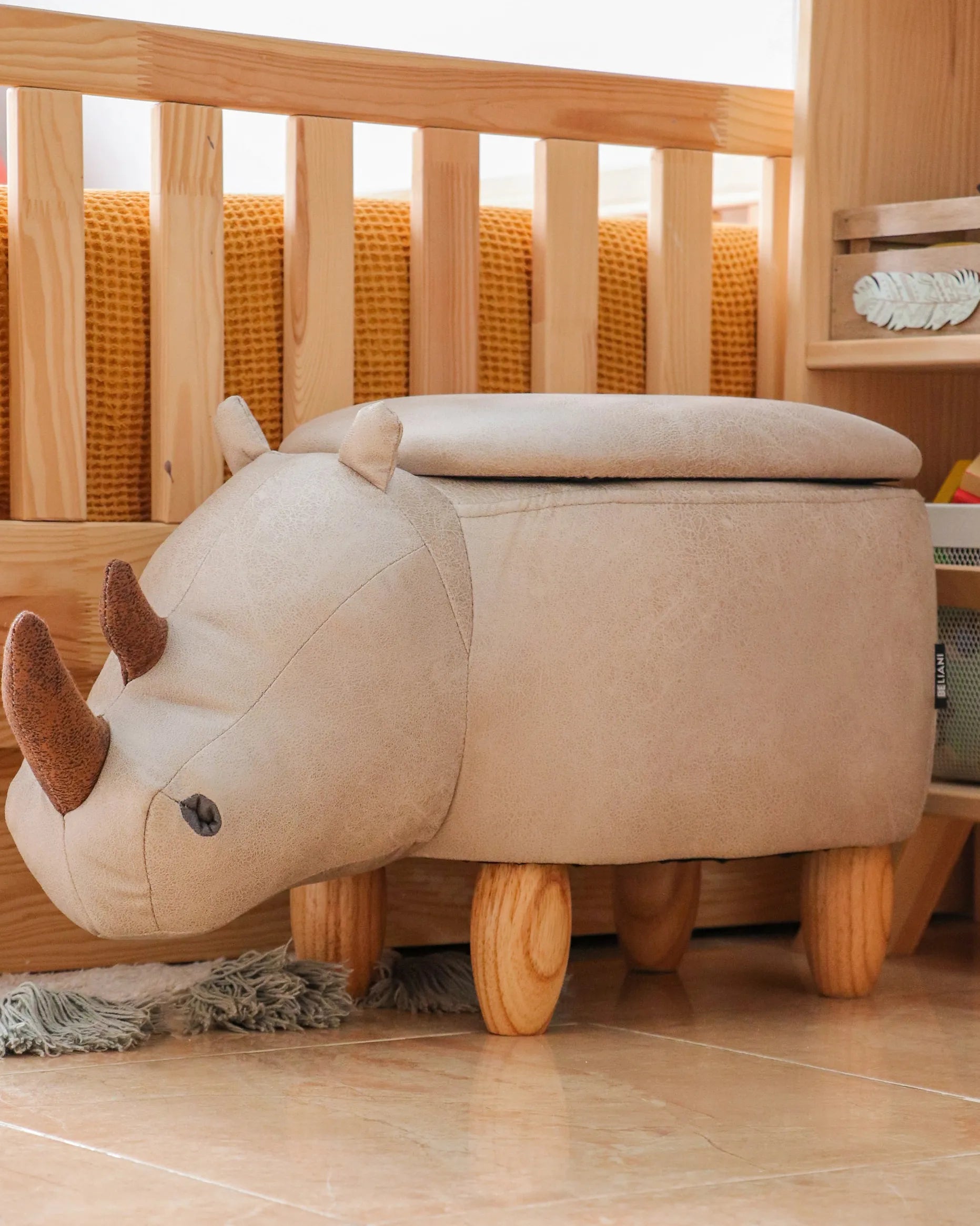  Storage Animal Stool RHINO Faux Leather Light Grey Rhino