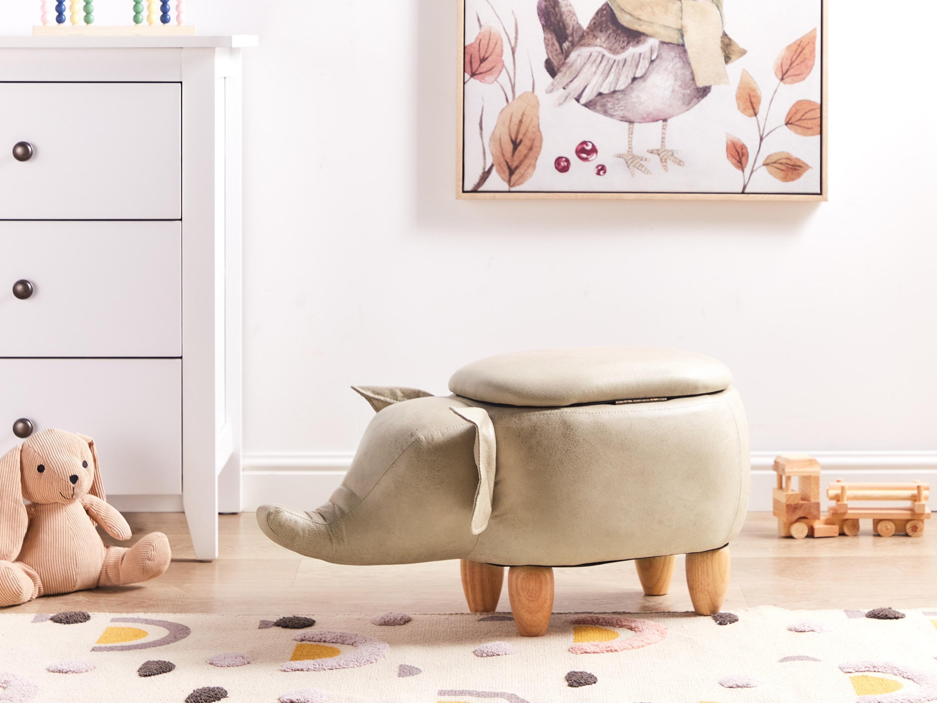  Storage Animal Stool ELEPHANT Faux Leather Taupe Elephant