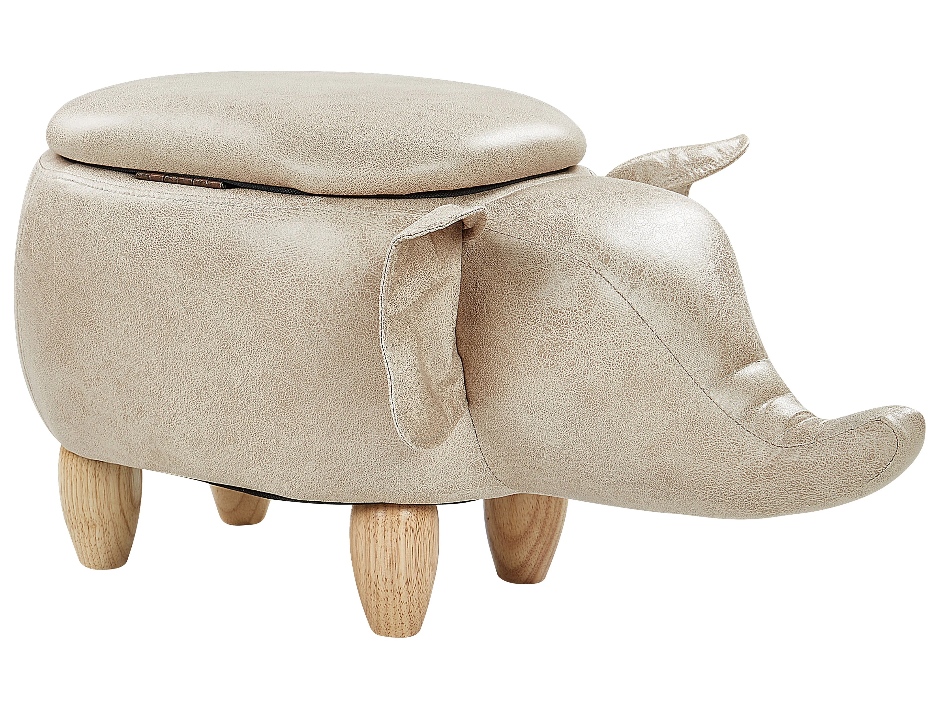  Storage Animal Stool ELEPHANT Faux Leather Taupe Elephant
