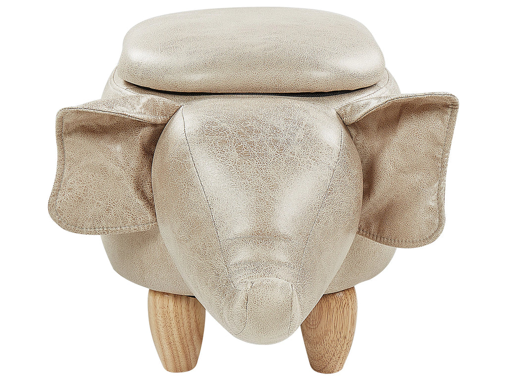  Storage Animal Stool ELEPHANT Faux Leather Taupe Elephant