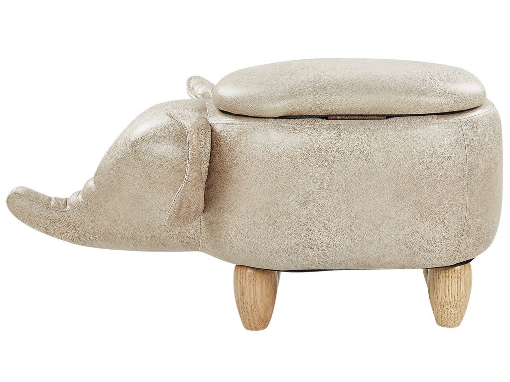  Storage Animal Stool ELEPHANT Faux Leather Taupe Elephant