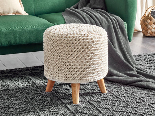  Footstool Macramé MARDAN Cotton Beige
