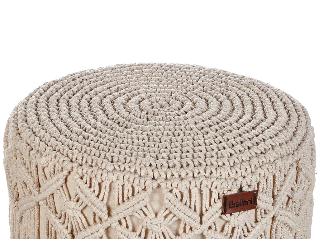  Footstool Macramé NAWABAD Cotton Beige
