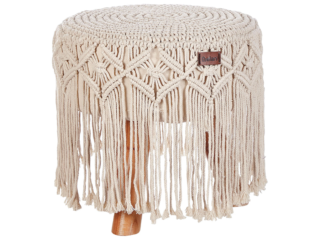  Footstool Macramé NAWABAD Cotton Beige