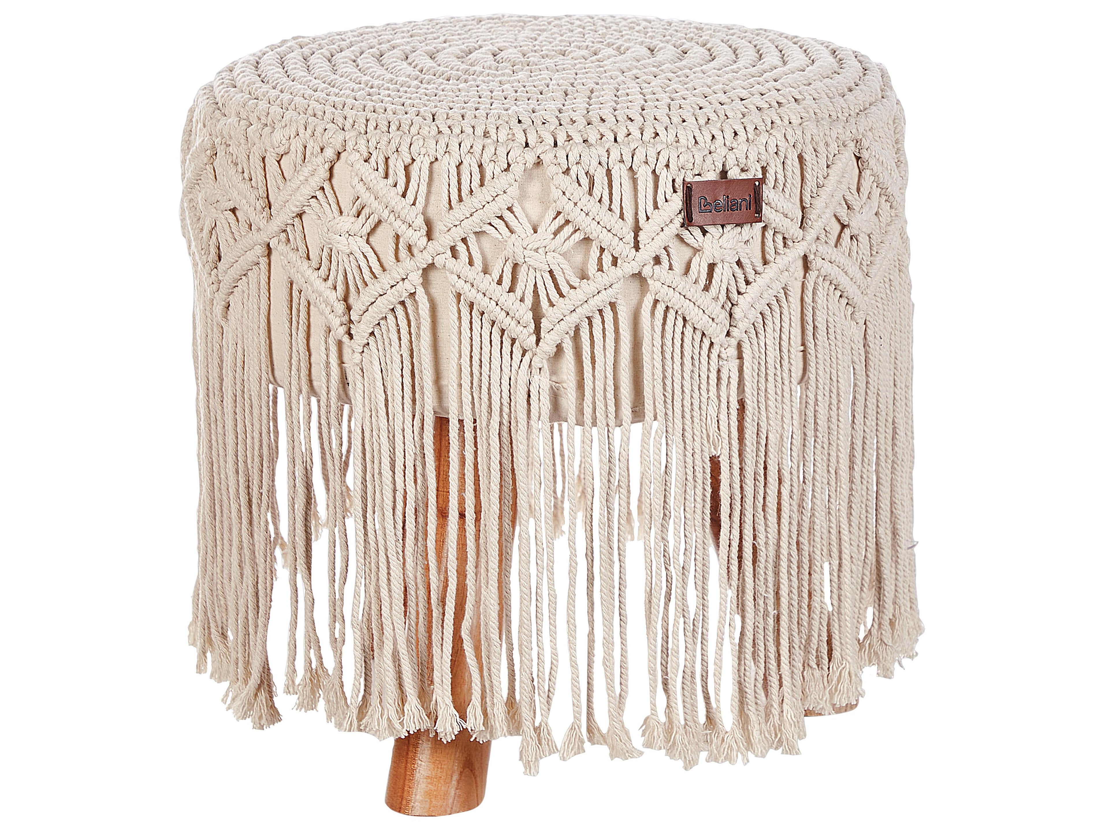  Footstool Macramé NAWABAD Cotton Beige