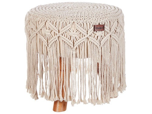  Footstool Macramé NAWABAD Cotton Beige