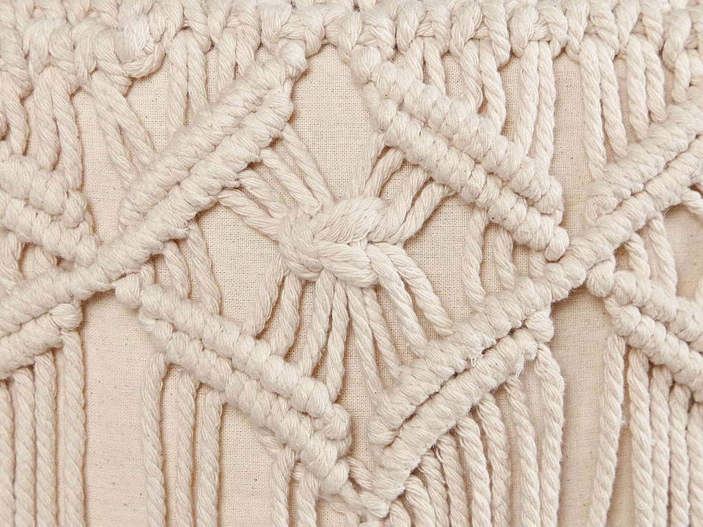  Footstool Macramé NAWABAD Cotton Beige