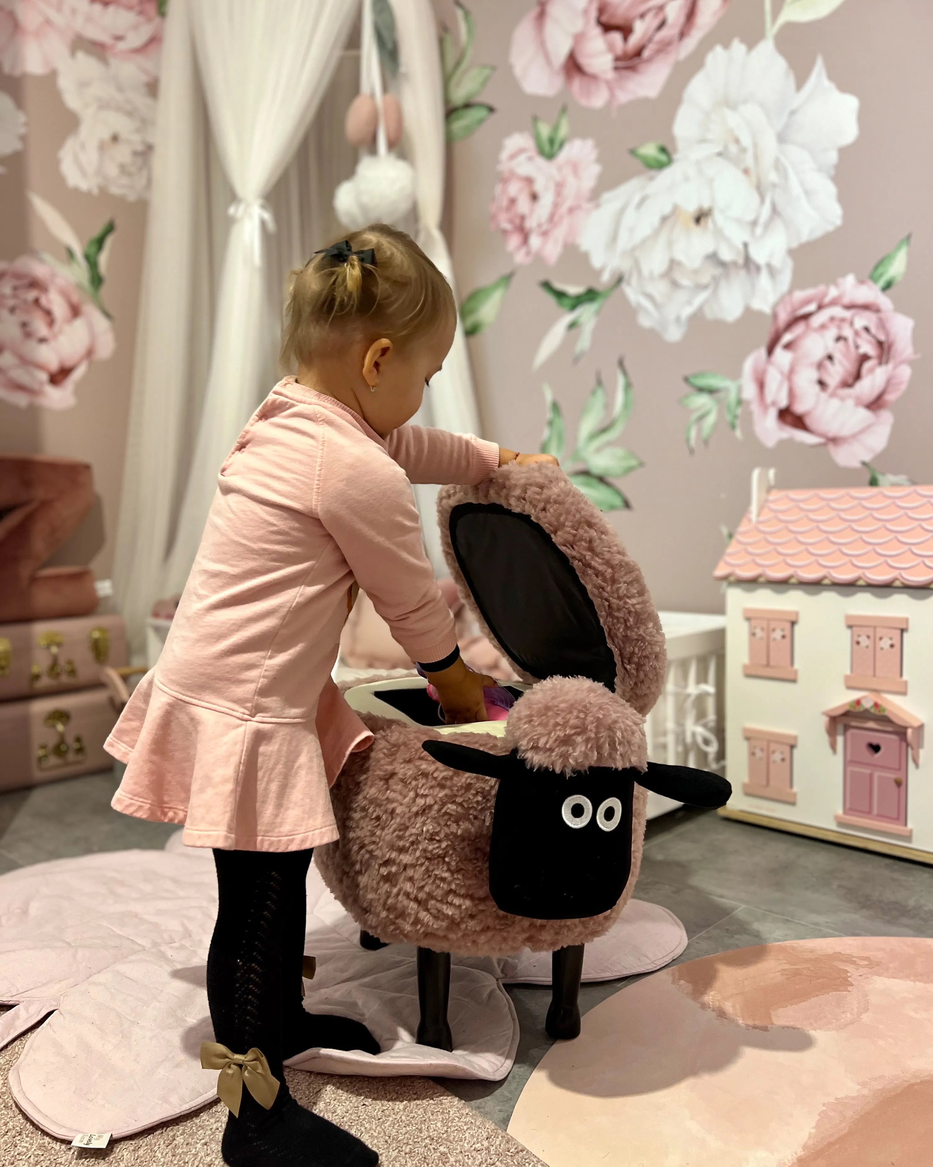  Storage Animal Stool SHEEP Fabric Pink Sheep