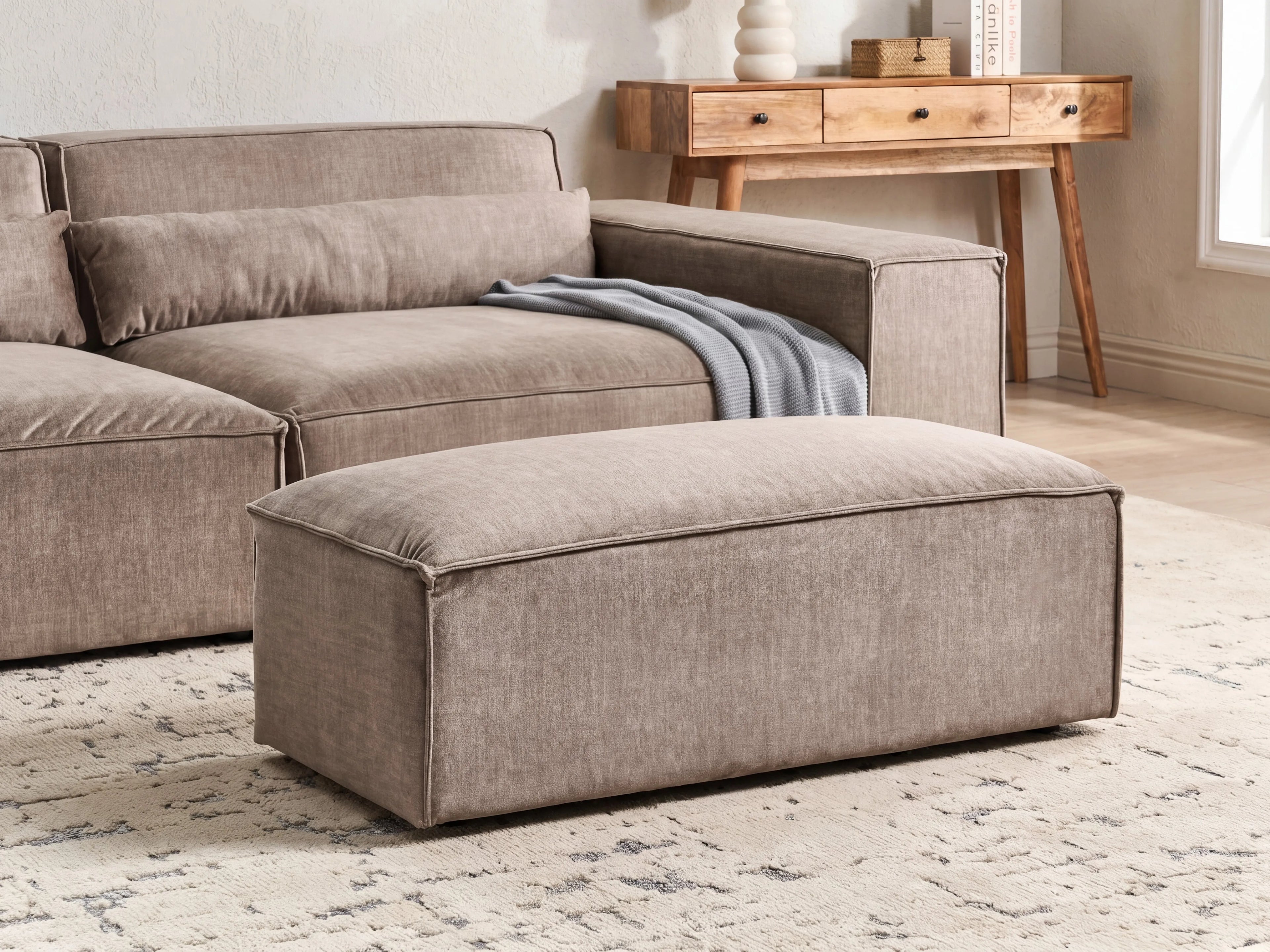  Ottoman HELLNAR Fabric Light Brown