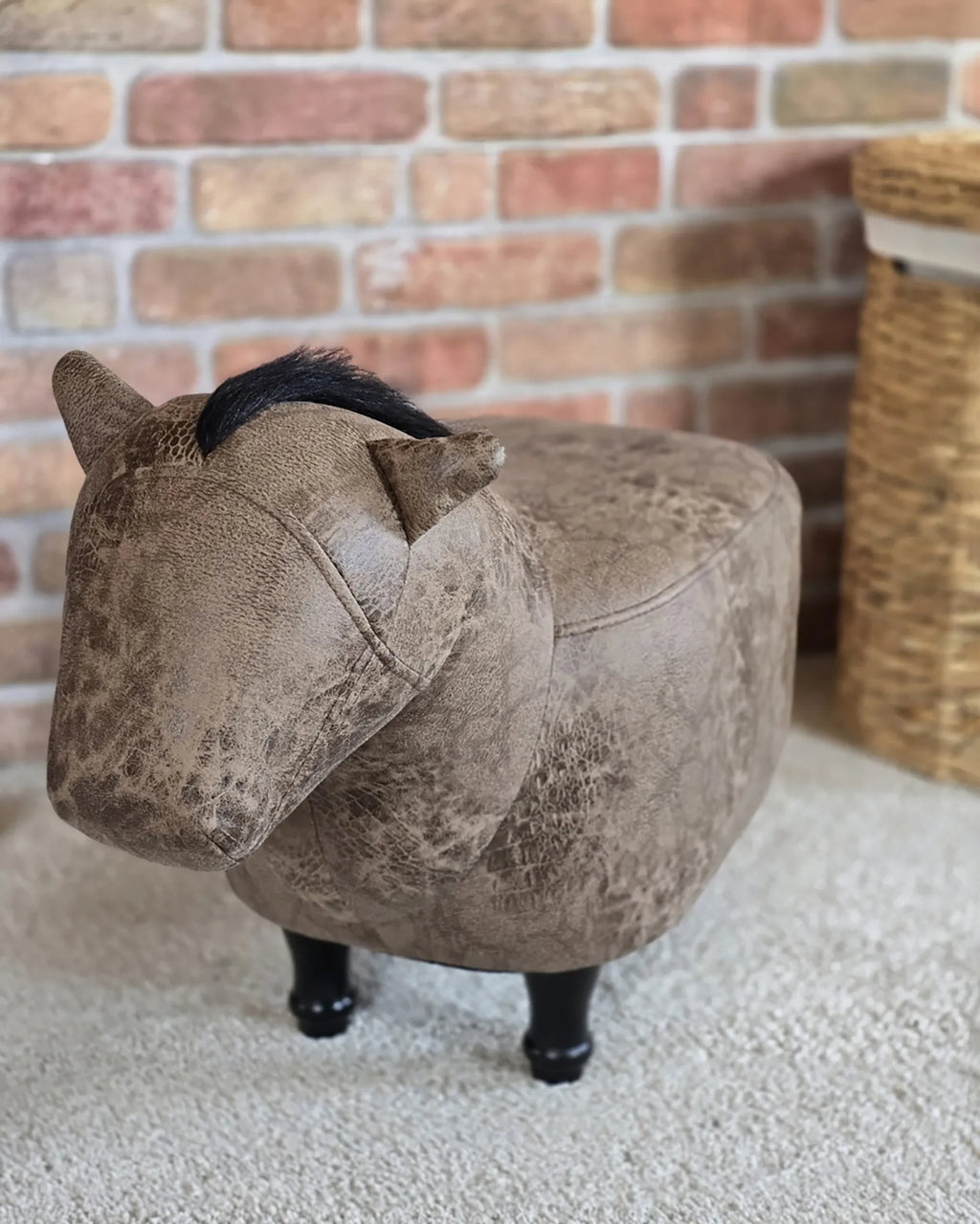  Animal Stool HORSE Faux Leather Light Brown Horse