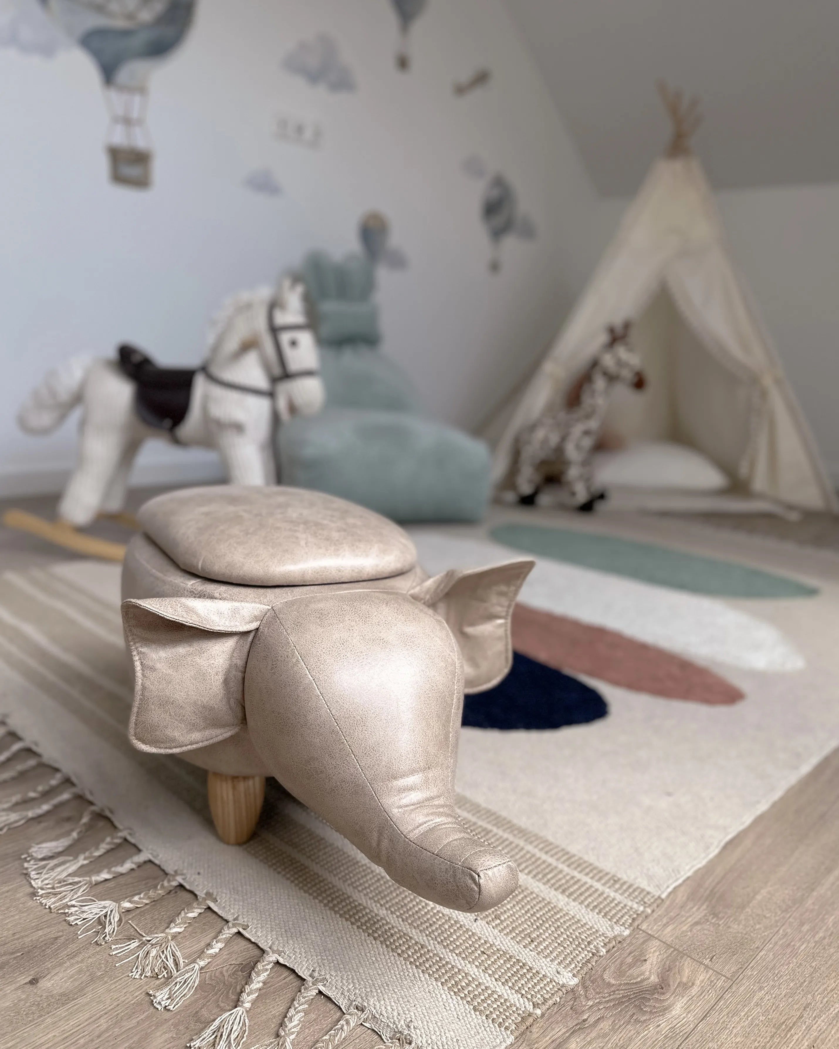  Storage Animal Stool ELEPHANT Faux Leather Taupe Elephant
