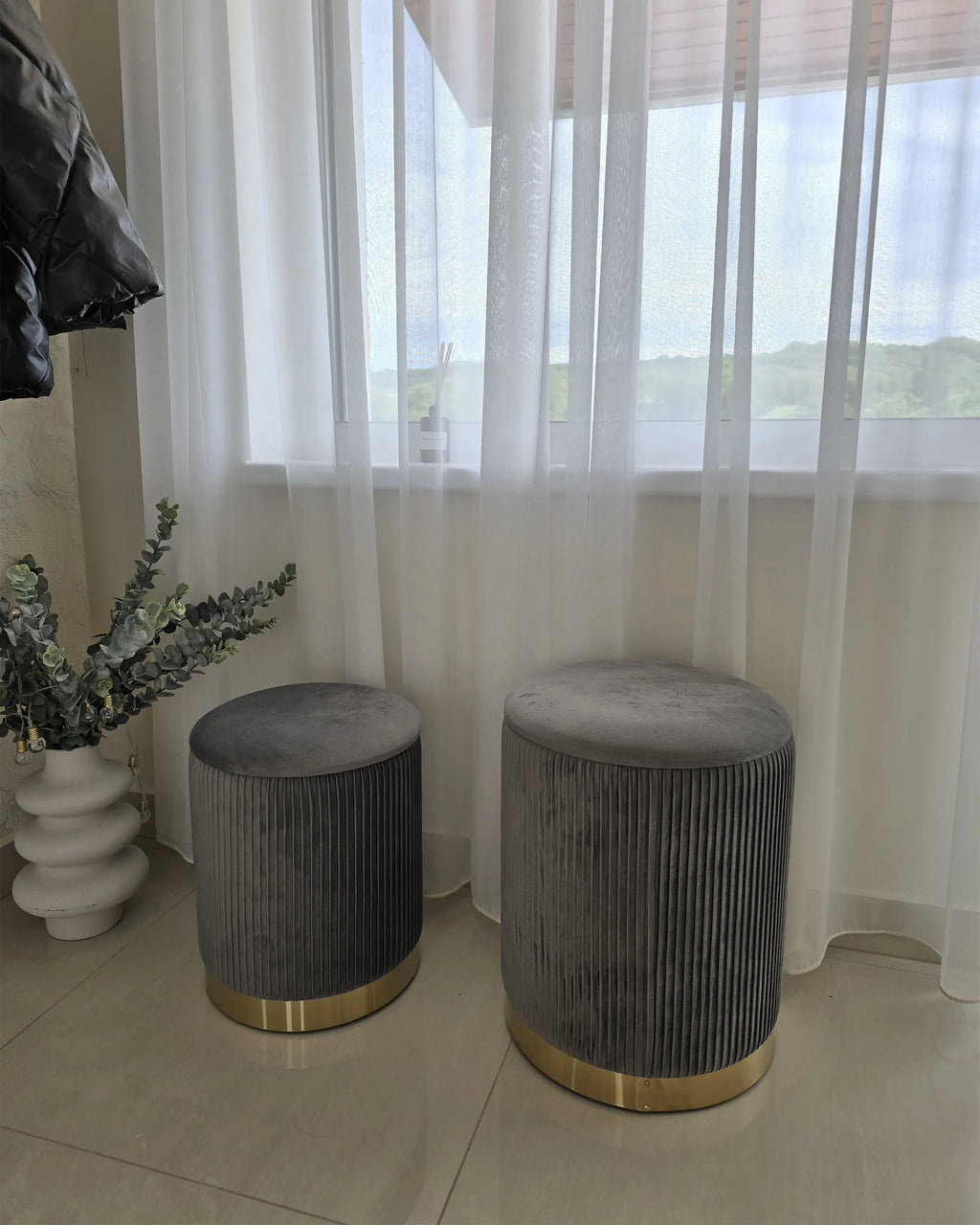  Set Of 2 Storage Pouffes MIRAMAR Velvet Grey