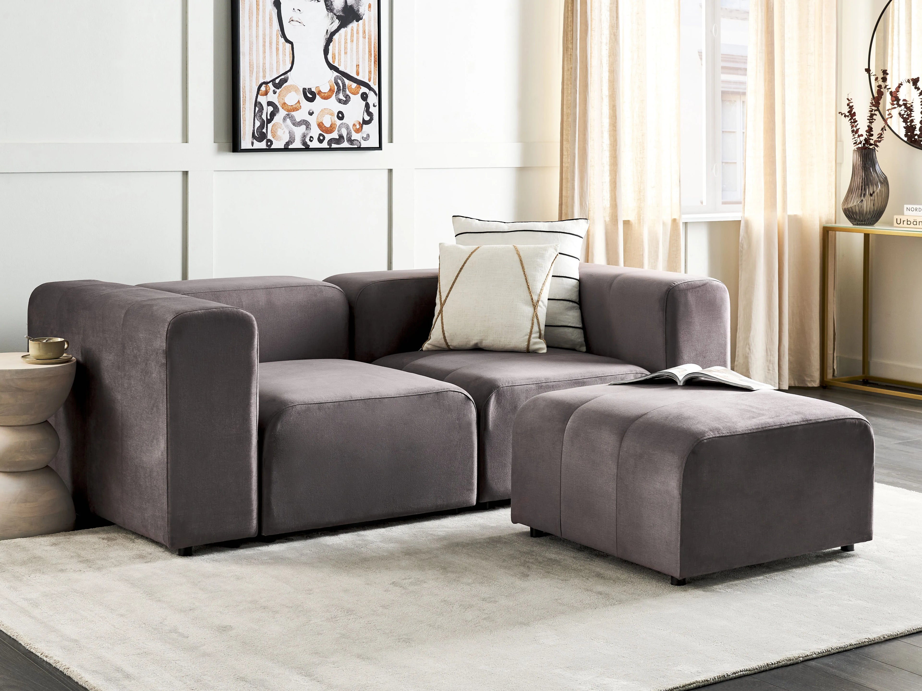  Ottoman FALSTERBO Velvet Dark Grey