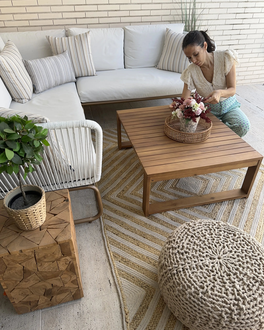  Pouffe PRIENE Cotton Beige