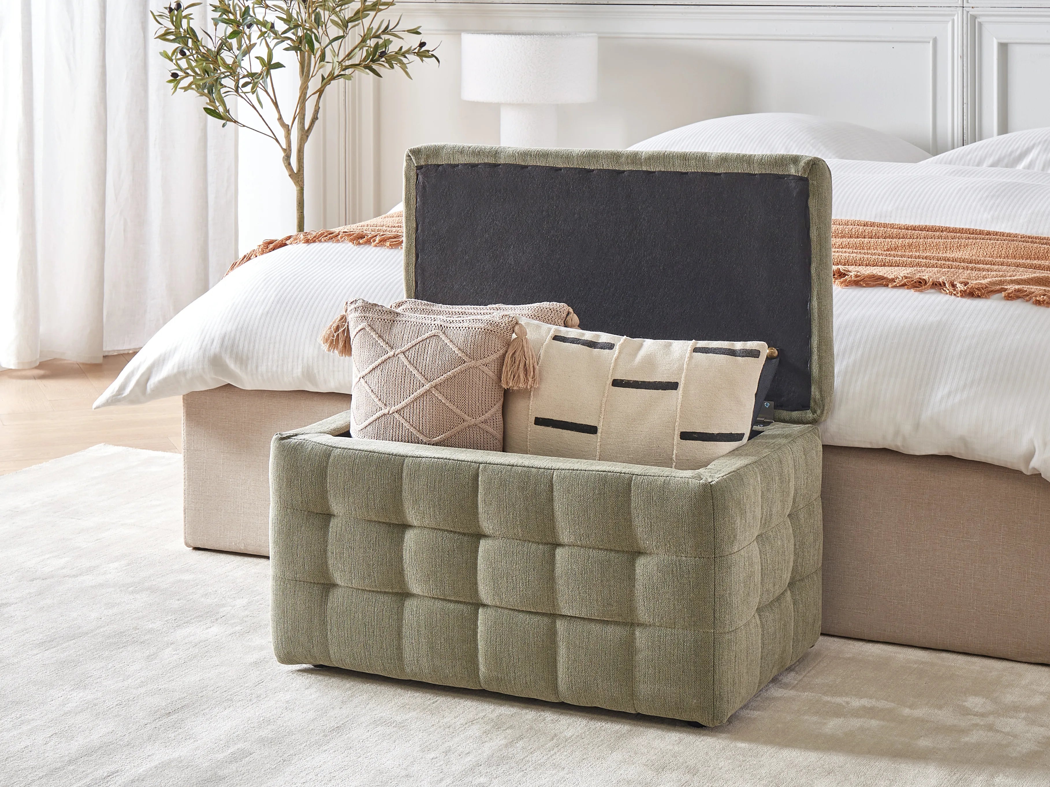  Storage Ottoman MICHIGAN Fabric Olive Green