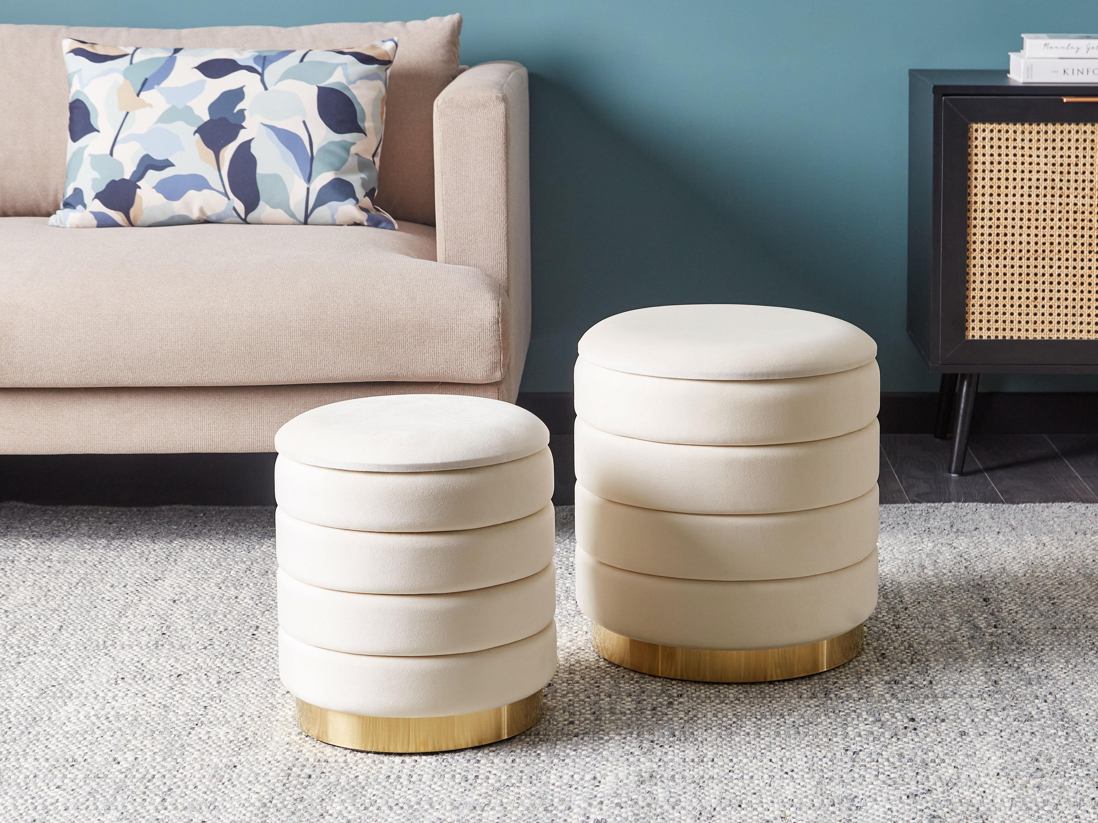  Set Of 2 Storage Pouffes GARLAND Velvet Light Beige