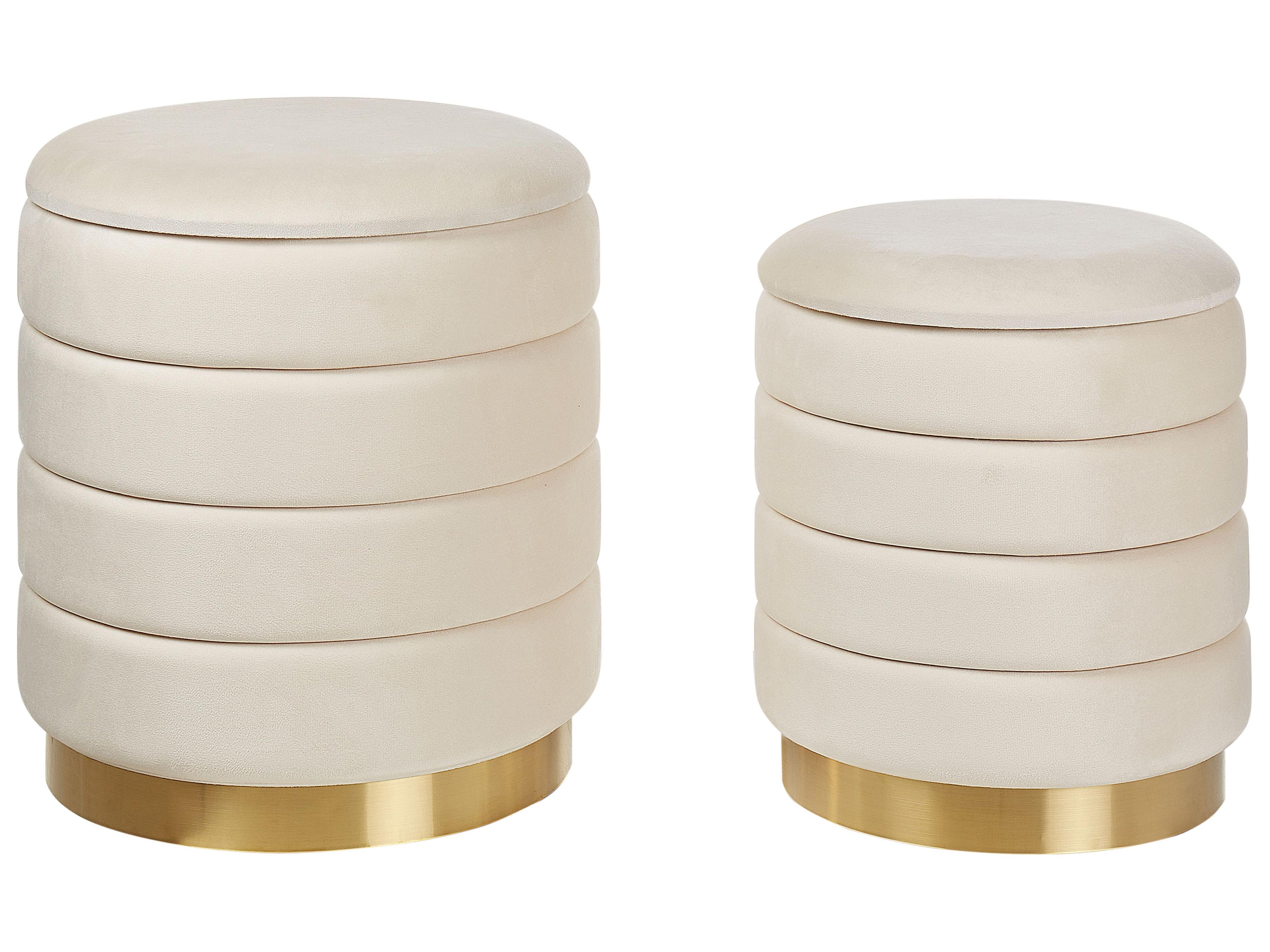  Set Of 2 Storage Pouffes GARLAND Velvet Light Beige