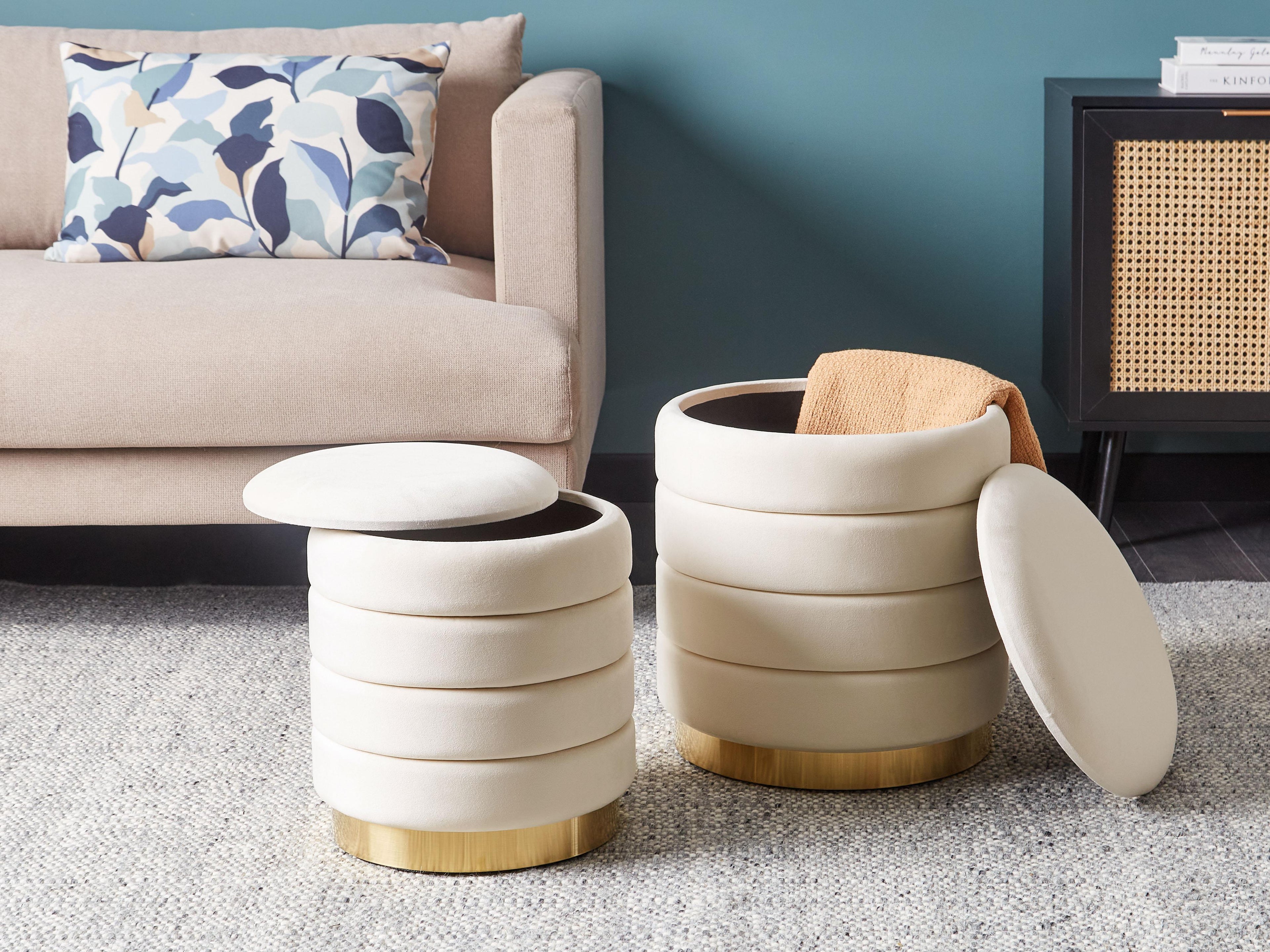  Set Of 2 Storage Pouffes GARLAND Velvet Light Beige