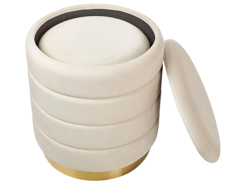  Set Of 2 Storage Pouffes GARLAND Velvet Light Beige