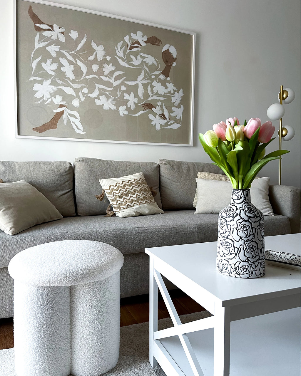  Pouffe CARRINGTON Boucle Off-White
