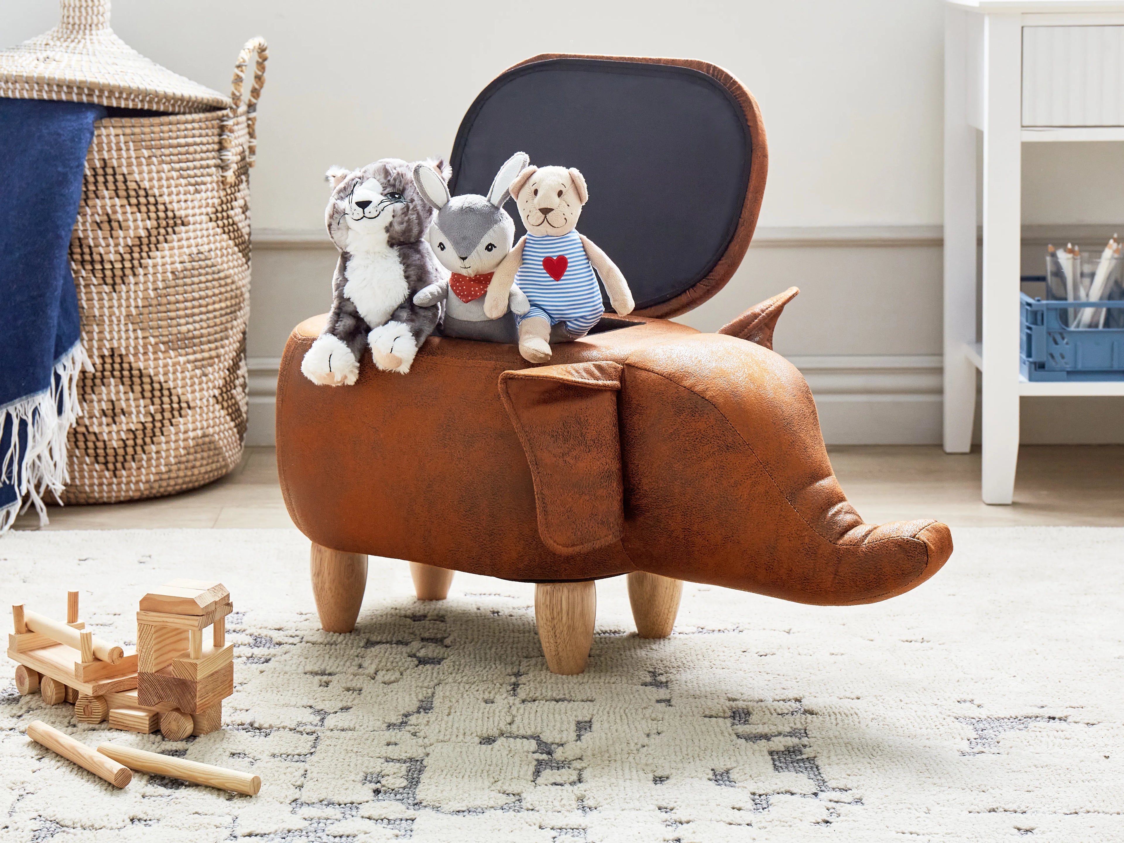  Storage Animal Stool ELEPHANT Faux Leather Dark Brown Elephant