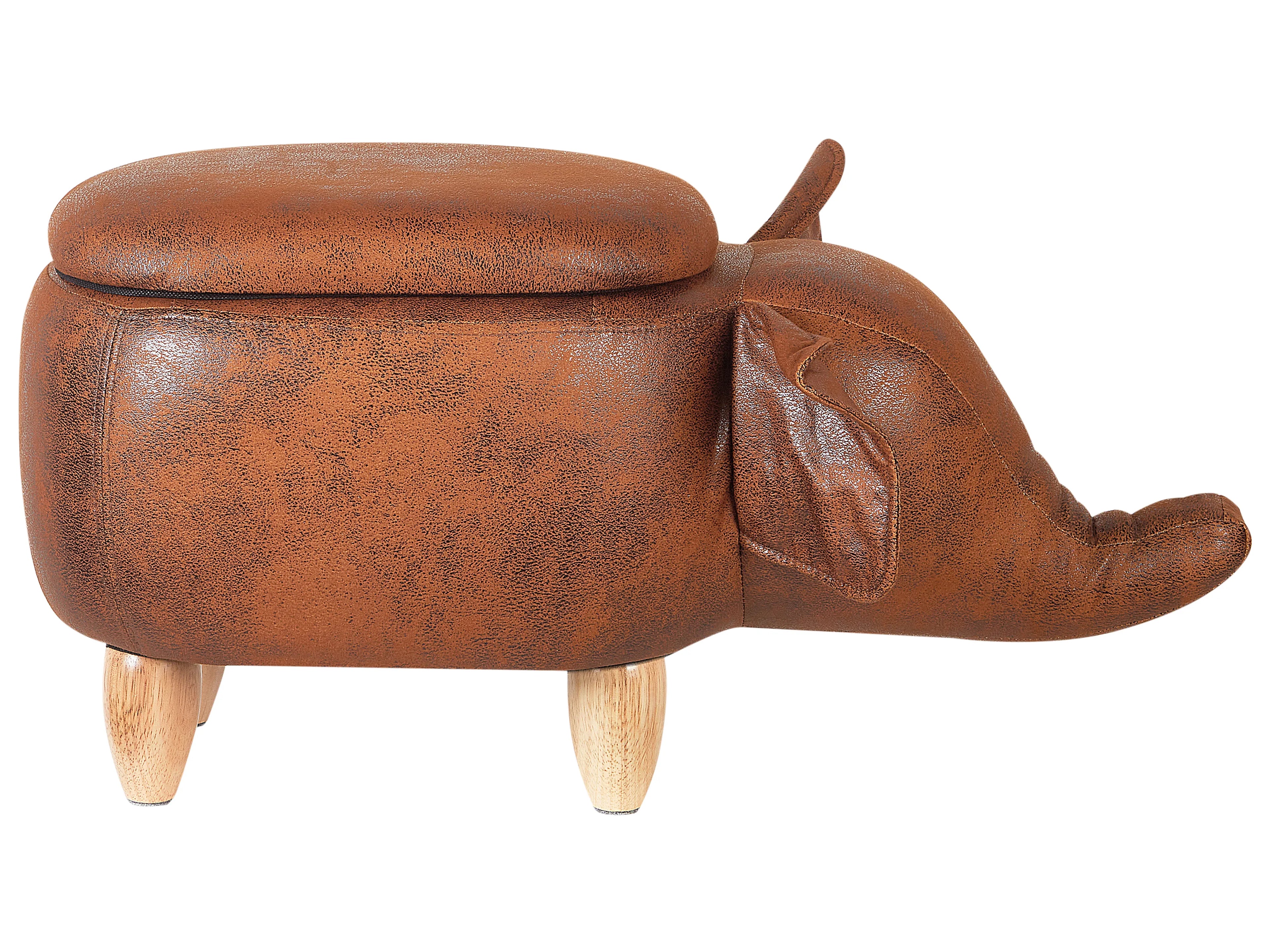  Storage Animal Stool ELEPHANT Faux Leather Dark Brown Elephant