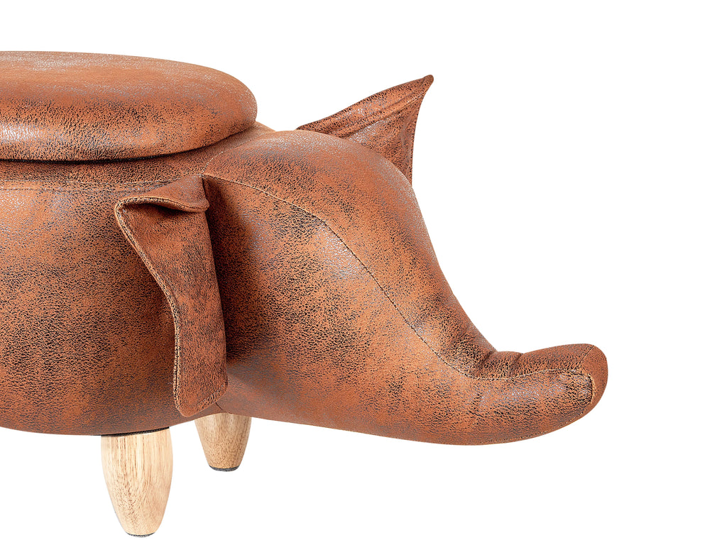  Storage Animal Stool ELEPHANT Faux Leather Dark Brown Elephant