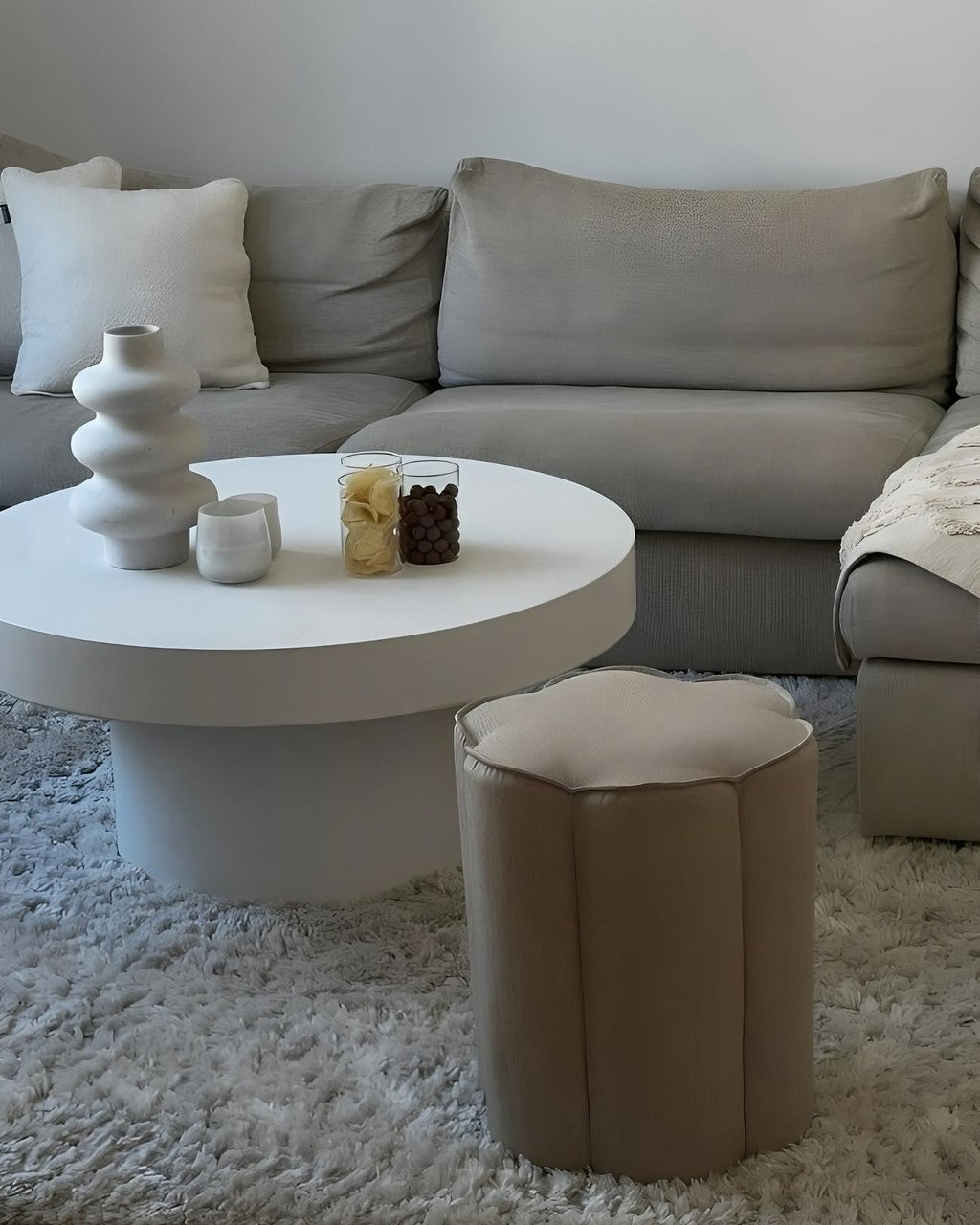  Pouffe TAPPEN Faux Linen Beige