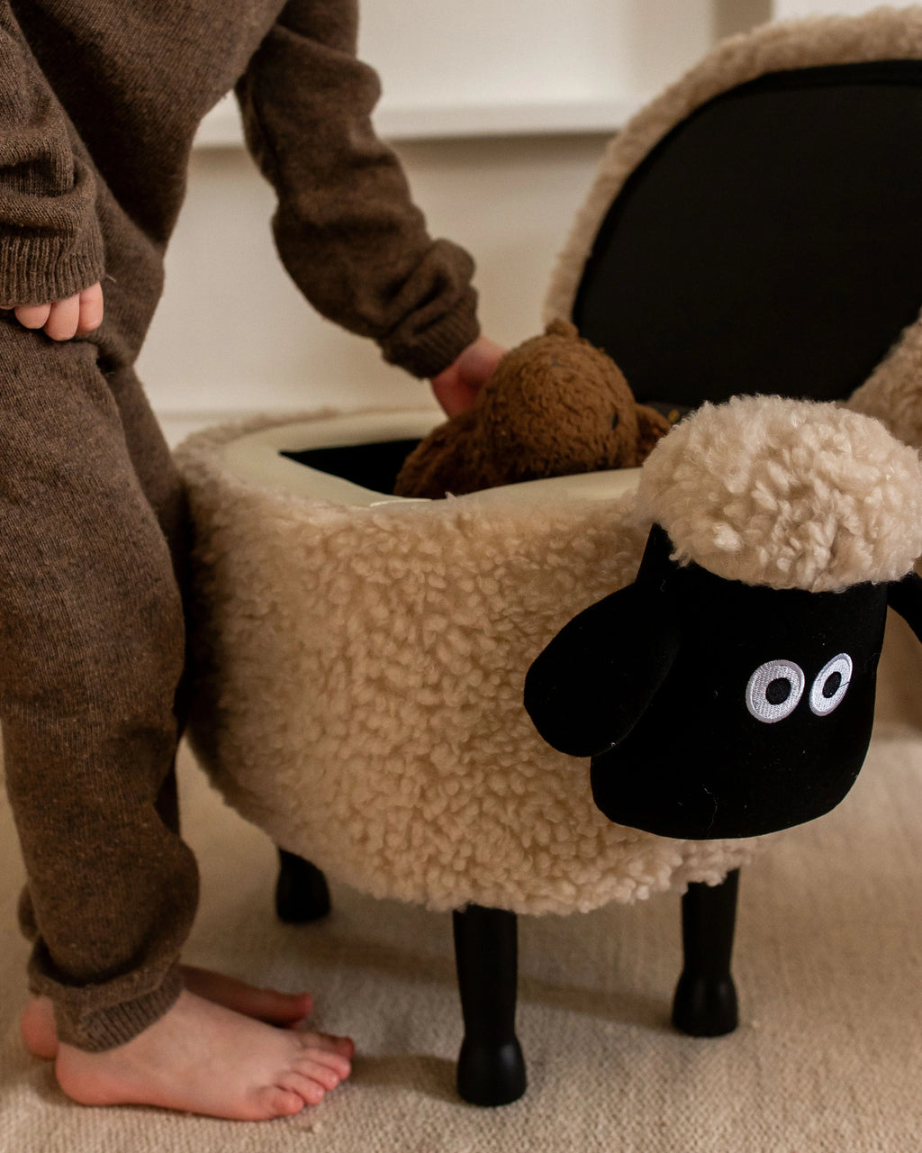  Storage Animal Stool SHEEP Fabric Light Beige Sheep