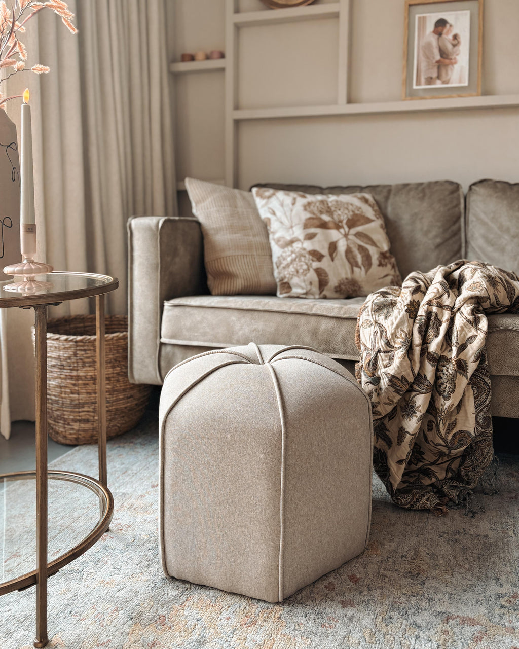  Pouffe WISHEK Faux Linen Beige