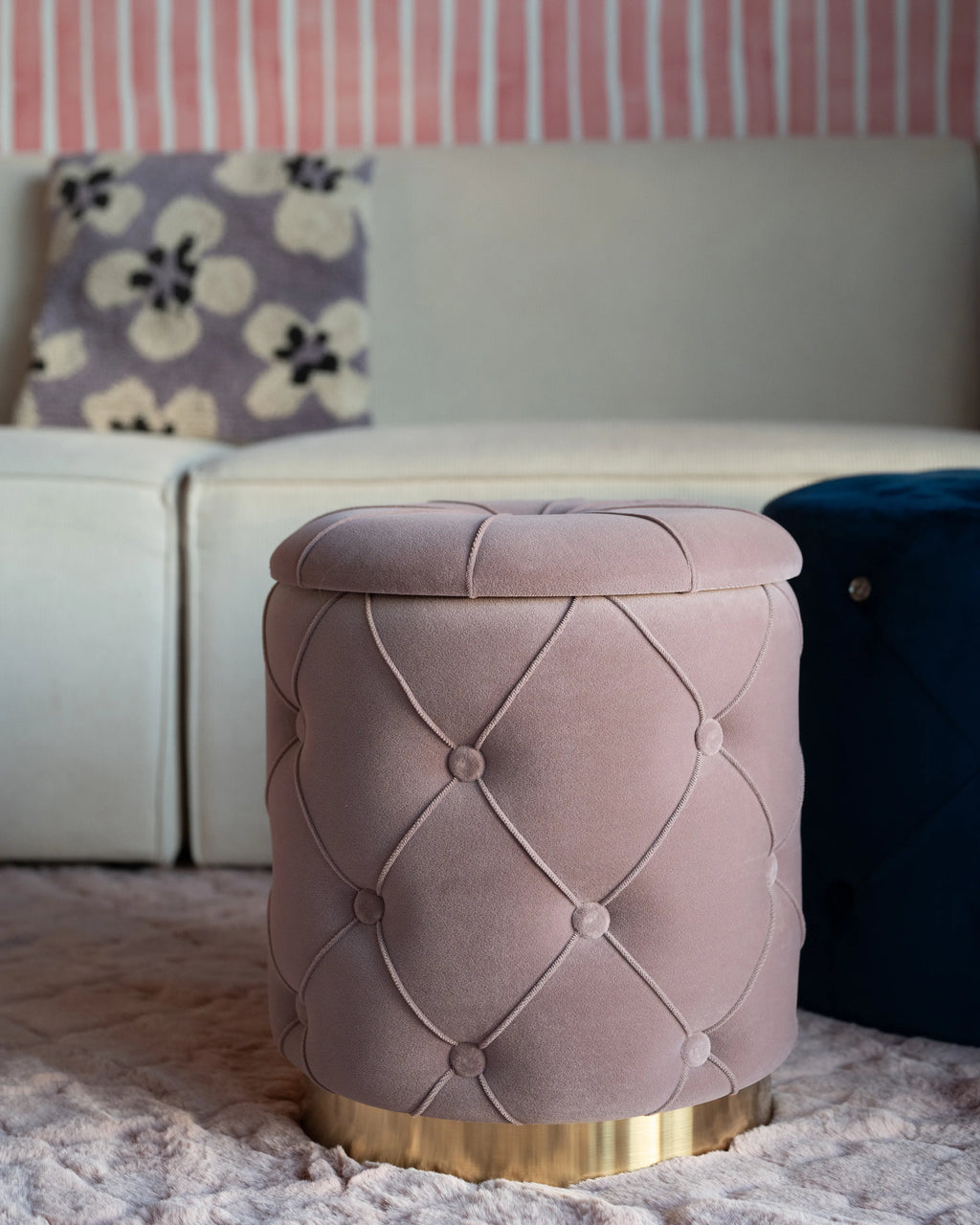  Set Of 2 Storage Pouffes PUEBLO Velvet Pink