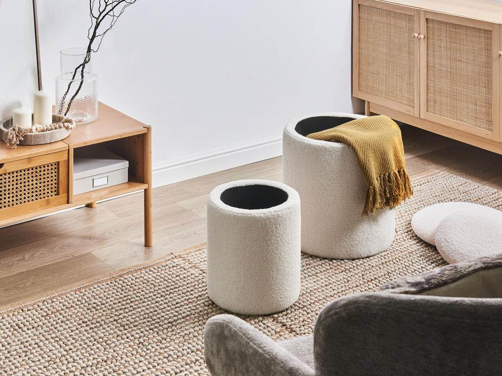  Set Of 2 Storage Pouffes BEREA Boucle Off-White