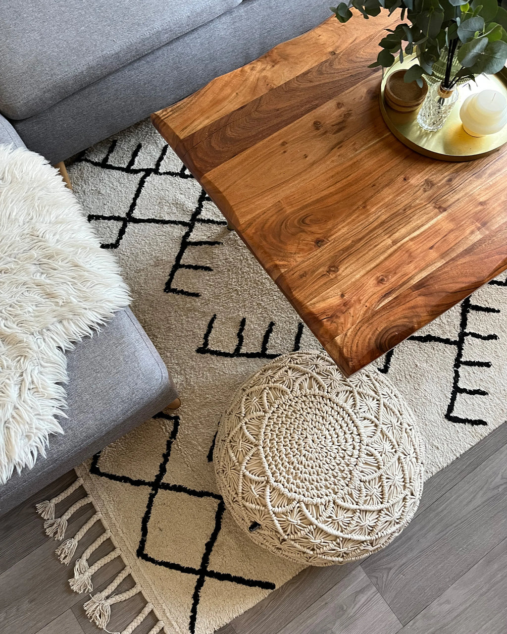  Pouffe Macramé BERKANE Cotton Beige