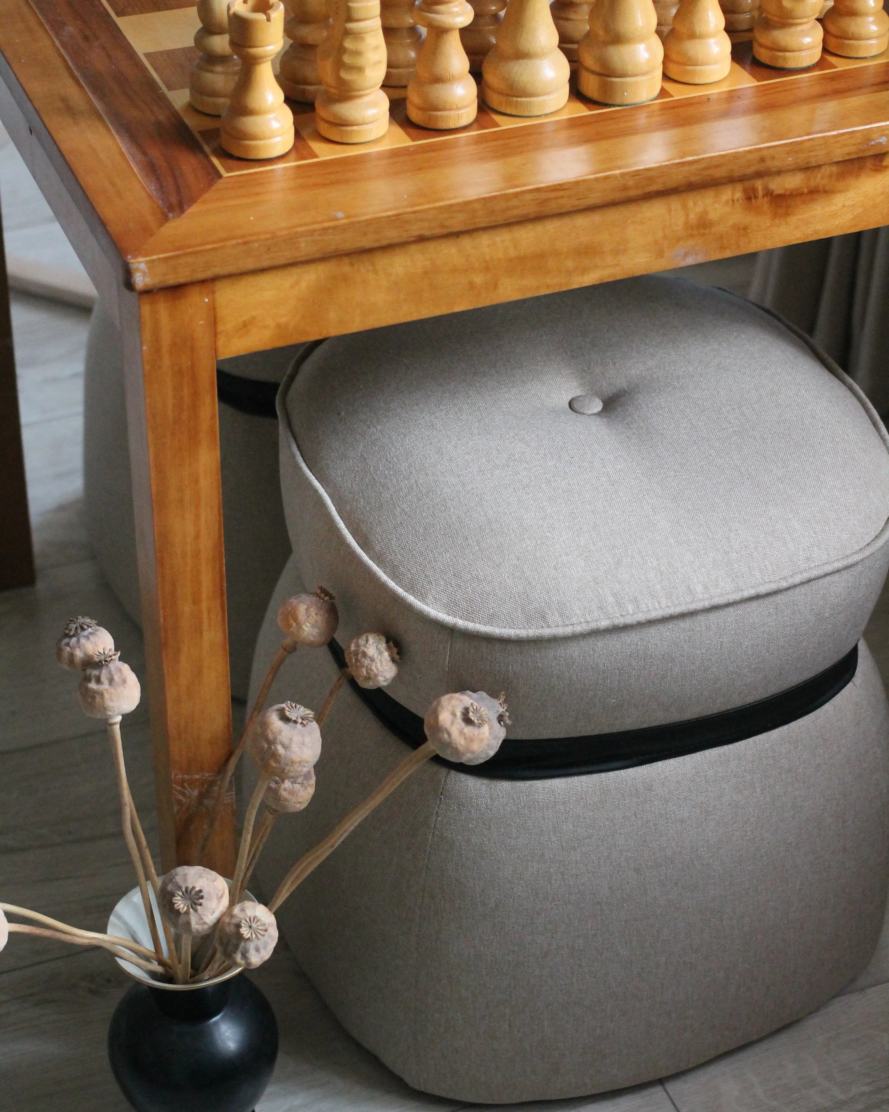  Pouffe MONTEREY Faux Linen Beige