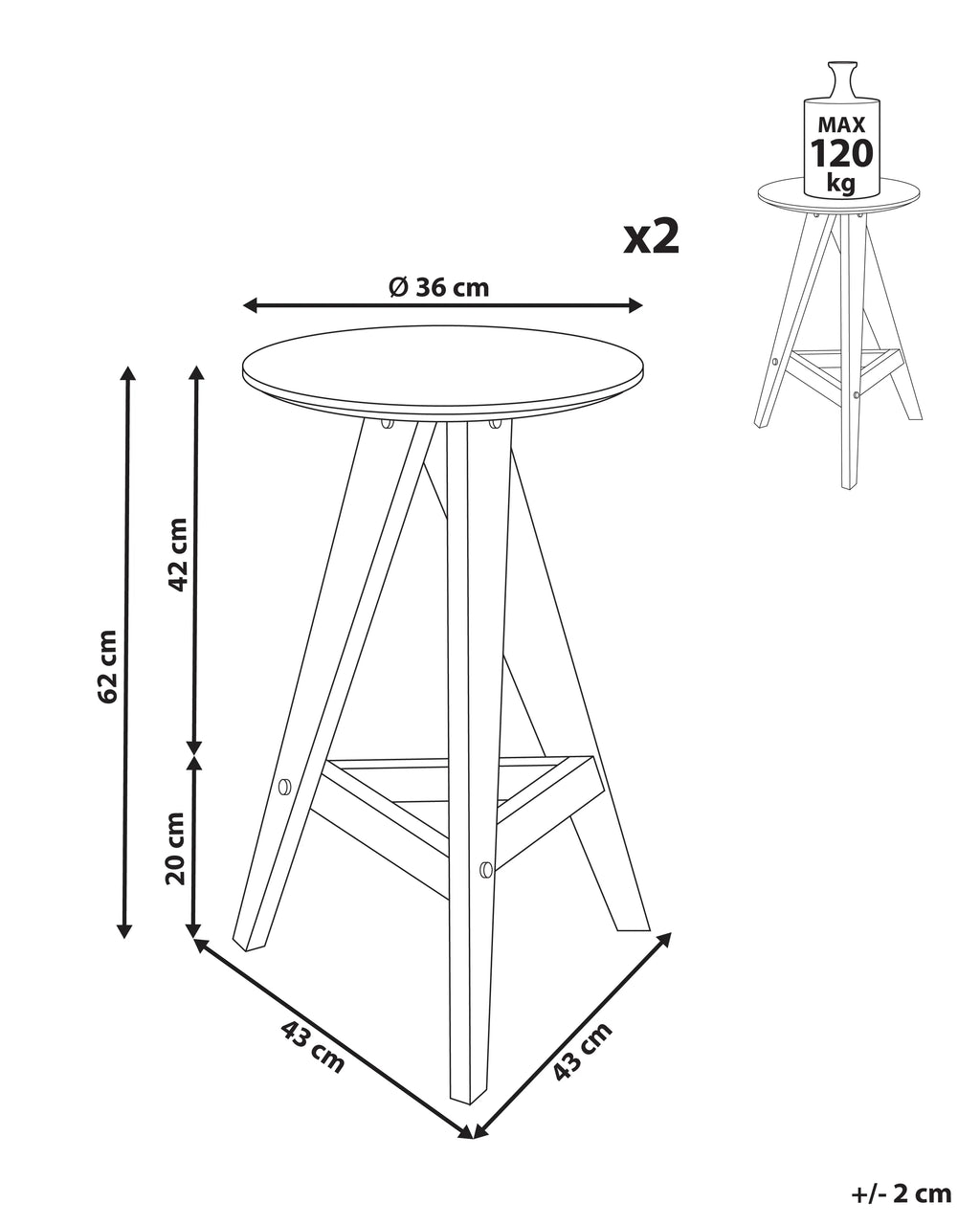  Set Of 2 Bar Stools AROMA Wood Light Brown