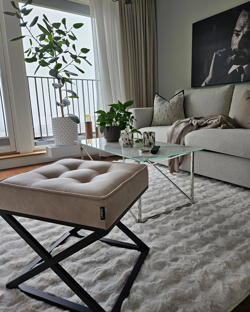  Footstool MURDO Faux Leather Beige