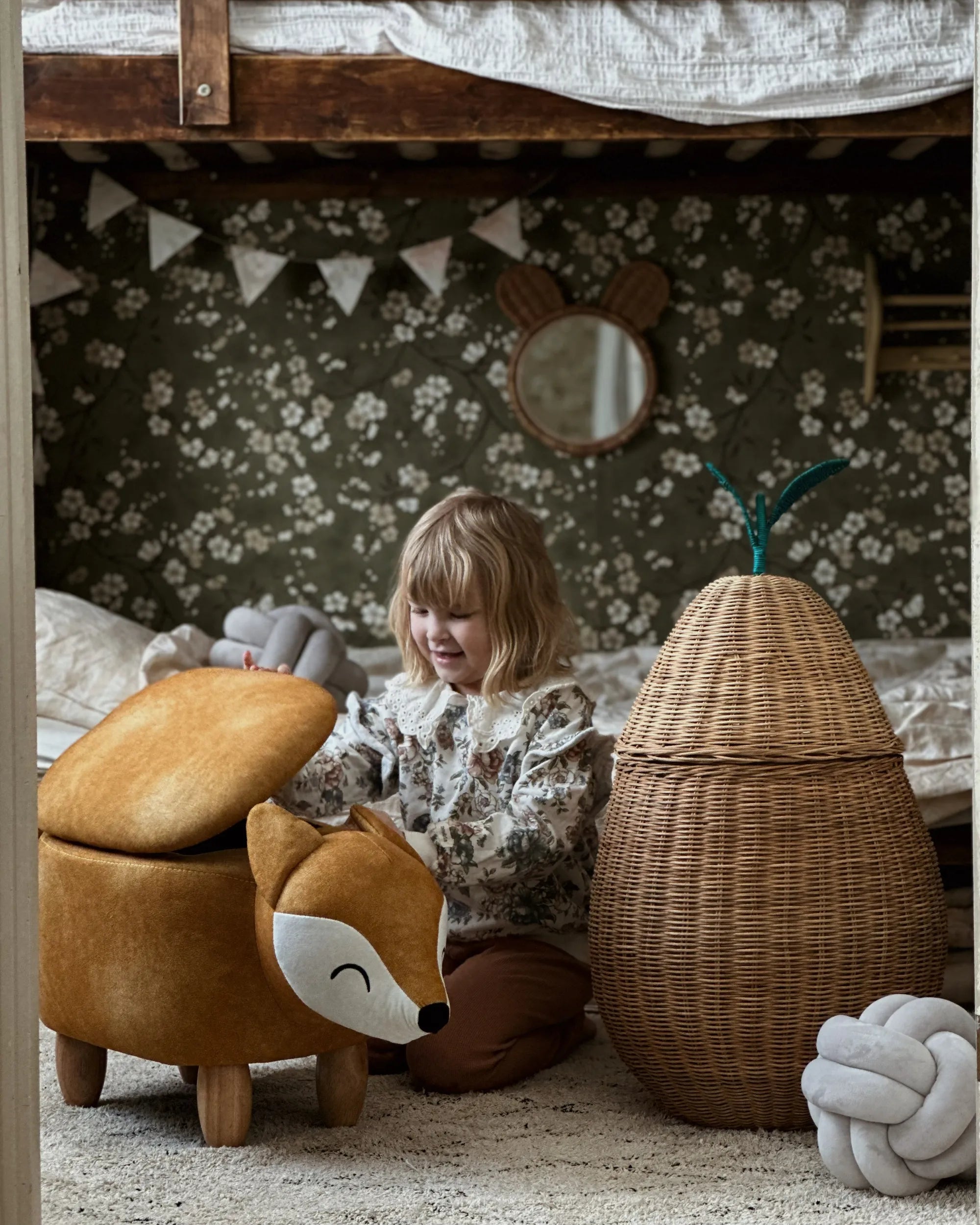  Storage Animal Stool FOX Velvet Orange Fox