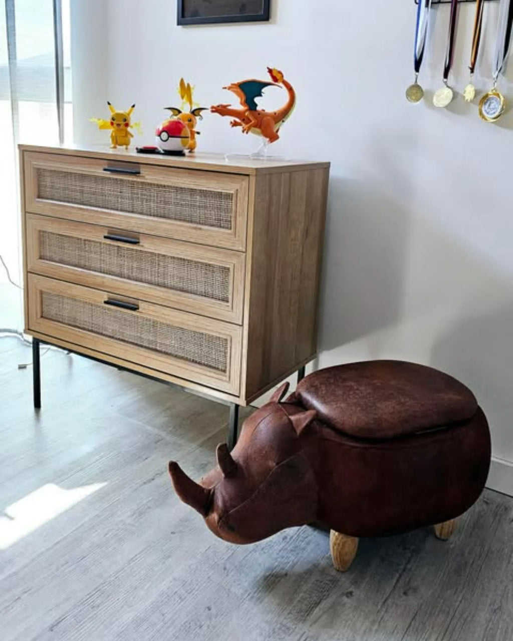  Storage Animal Stool RHINO Faux Leather Light Brown Rhino