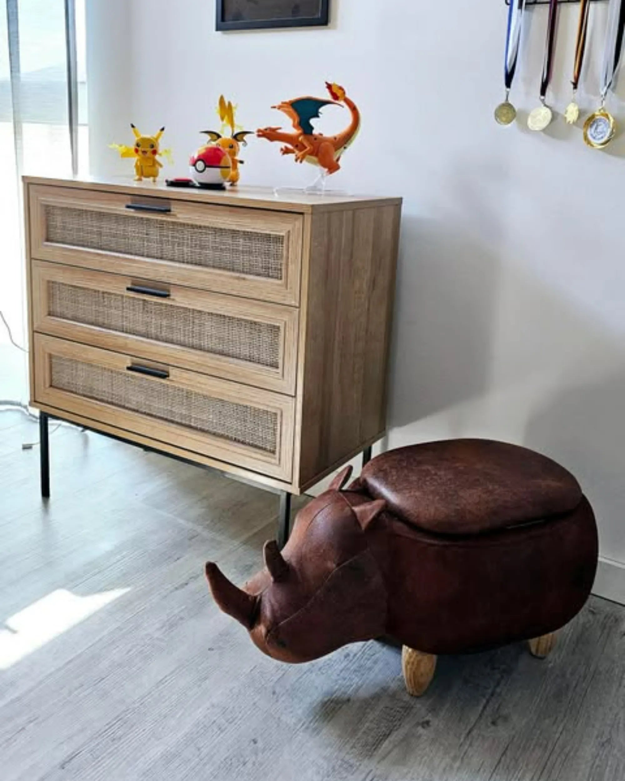  Storage Animal Stool RHINO Faux Leather Light Brown Rhino