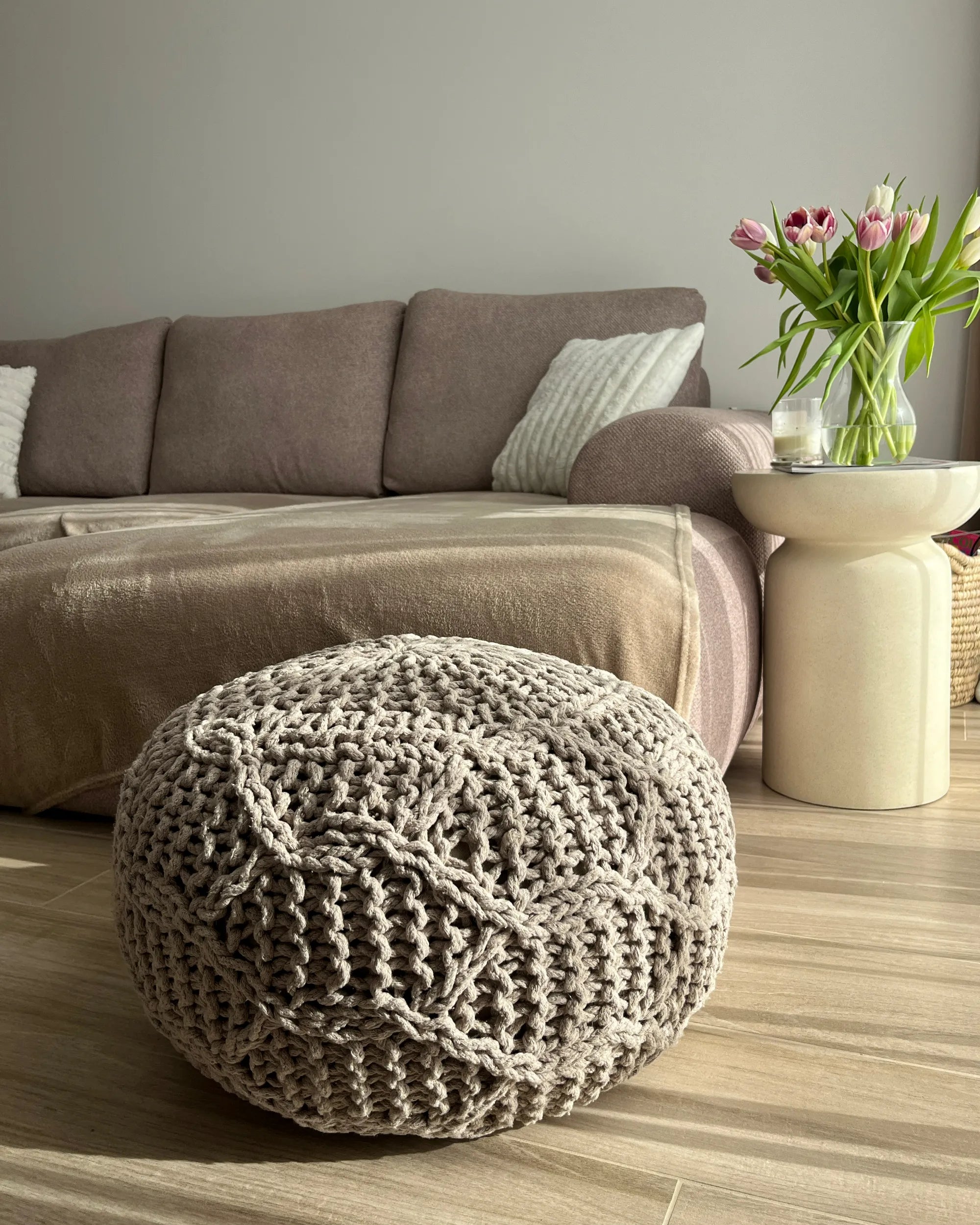  Pouffe Macramé TRIMAN Cotton Taupe